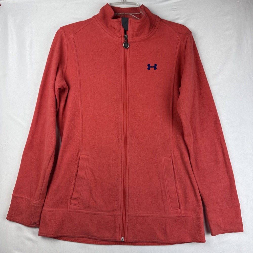 Under Armour Performance Fleece‎ Jacket Womens Large Salmon Full Zip Mock Neck